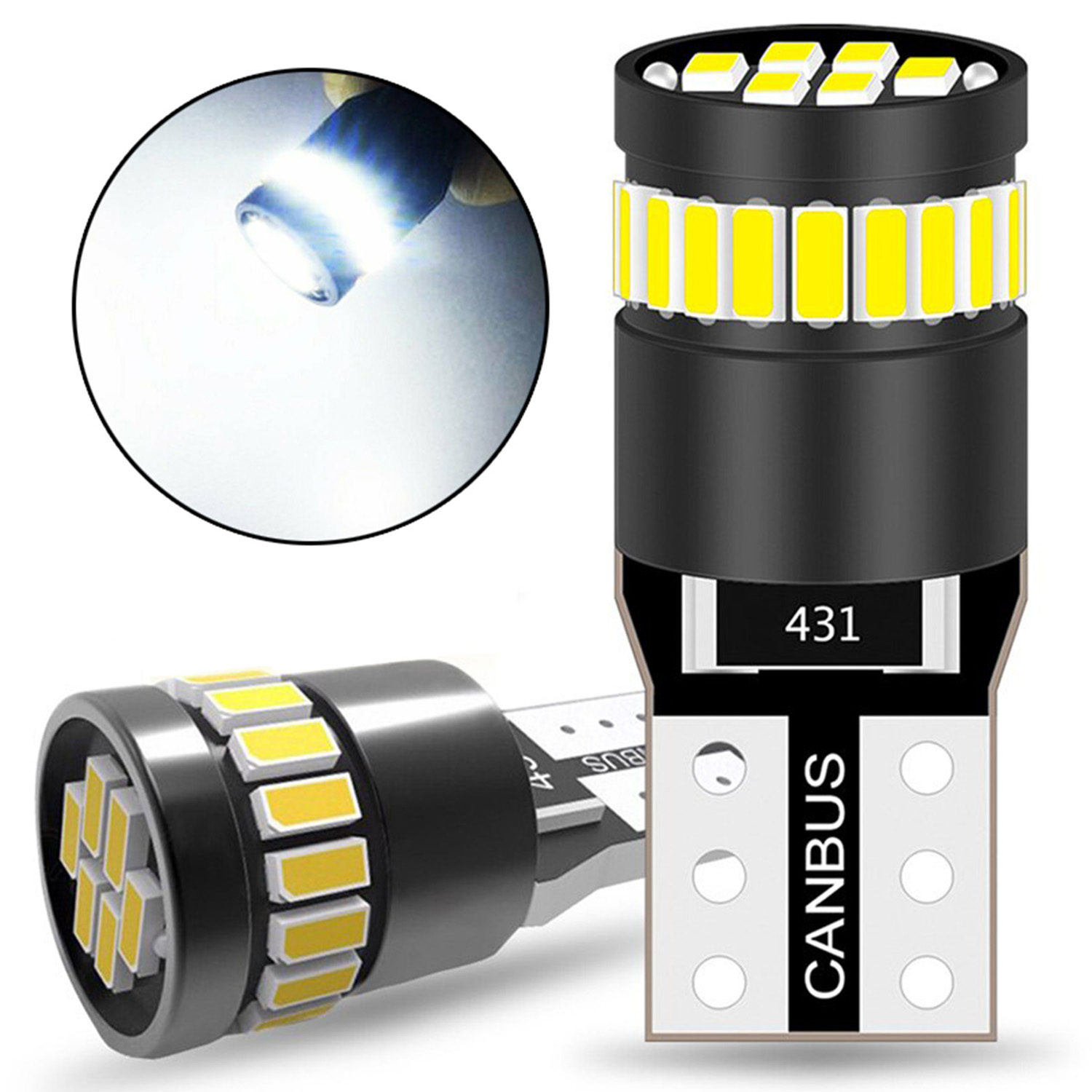 T10 LED Bulb 3014 21-SMD Canbus 6000K White, Pack of 4